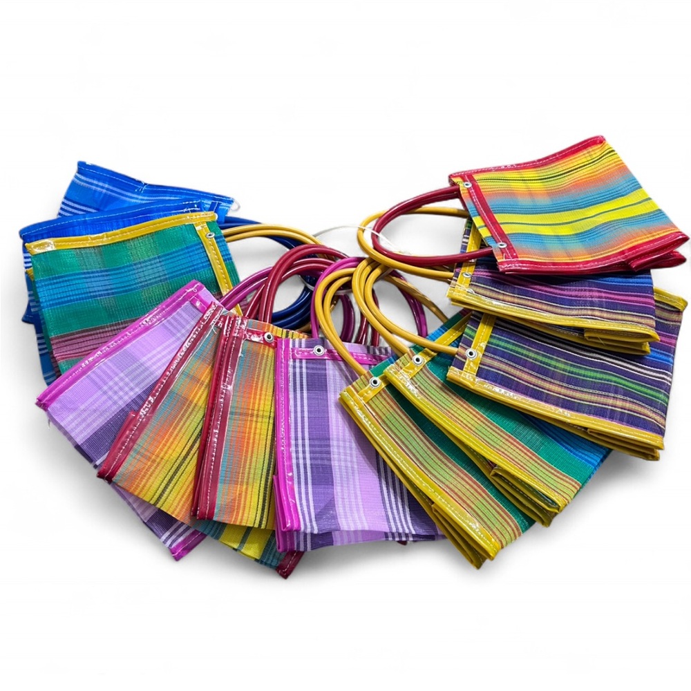 12 Handmade Mexican Fiesta Party Colorful Striped Mini Tote Bags . S. New.